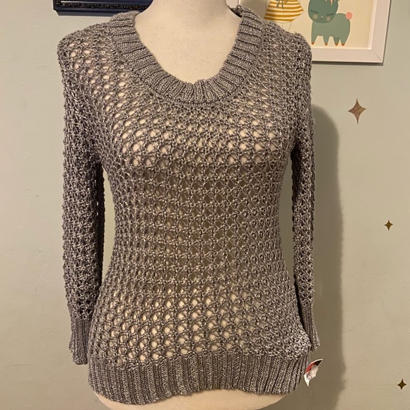 Silver open knit sweater NWT by SayWhat? Size small - Picture 2 of 7